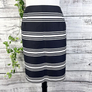 Talbots Skirt size 14 Pet Black White Striped Straight Church Career Above Knee